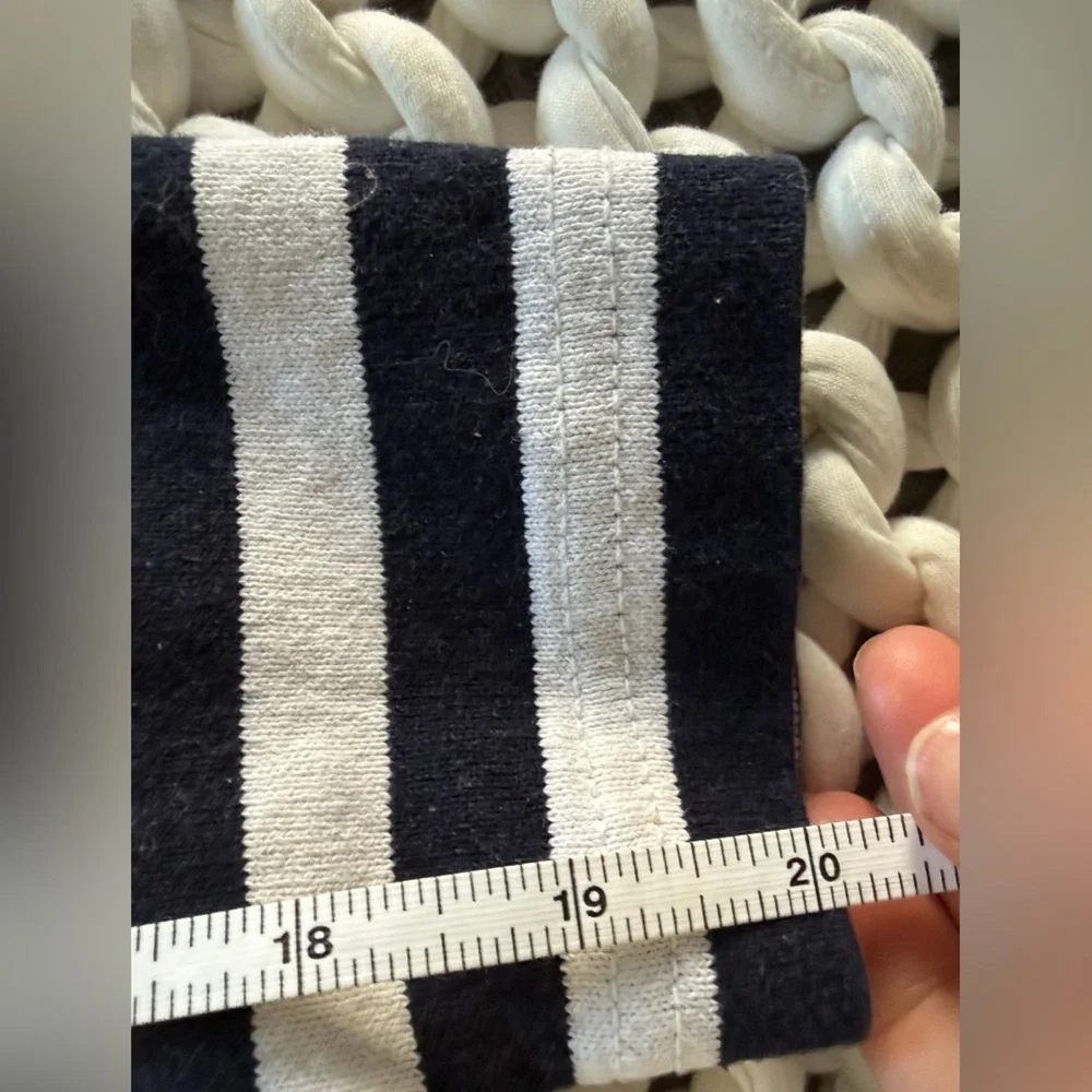 J. Crew White Crewneck Sweater with Black and Blue Stripes Size Extra Small
